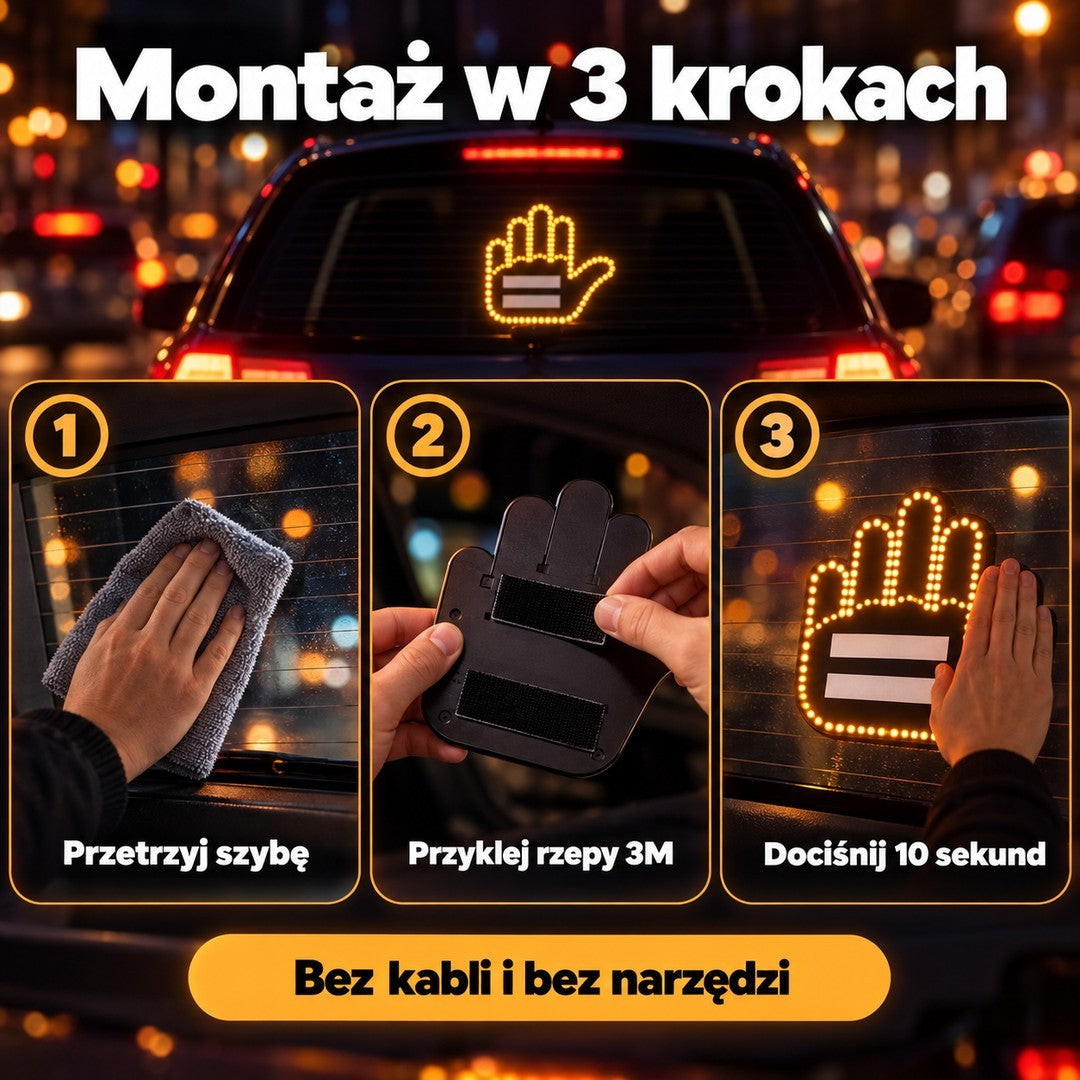 AutoŁapka™ – świecąca dłoń LED do auta z pilotem