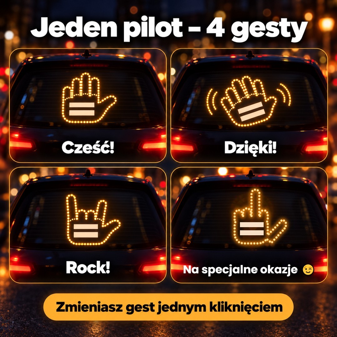 AutoŁapka™ – świecąca dłoń LED do auta z pilotem