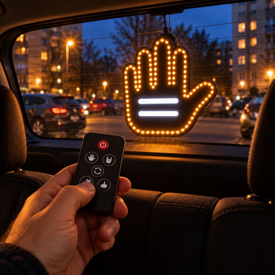 AutoŁapka™ – świecąca dłoń LED do auta z pilotem